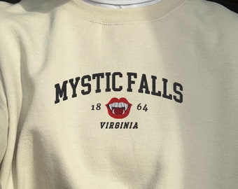 Mystic Falls Embroidered Sweatshirt Mystic Falls Virginia Crewneck Embroidered Mystic Falls Shirt Gift