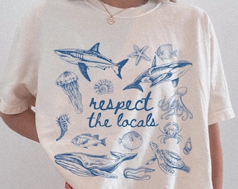 Sea Animals Shirt Comfort Colors Ocean Conservation Shirt Respect The Locals Shirt Sealife Tshirt Vintage Sea Shirt With Sea Creatures Shirt