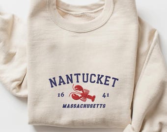 Nantucket Embroidered Sweatshirt Nantucket Crewneck Massachusetts Embroidery Sweater Nantucket Souvenir Vintage Nantucket Sweatshirt