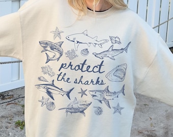 Shark Sweatshirt Protect The Sharks Sweatshirt Sea Animal Sweater For Sealife Lover Gift Ocean Conservation Sweatshirt