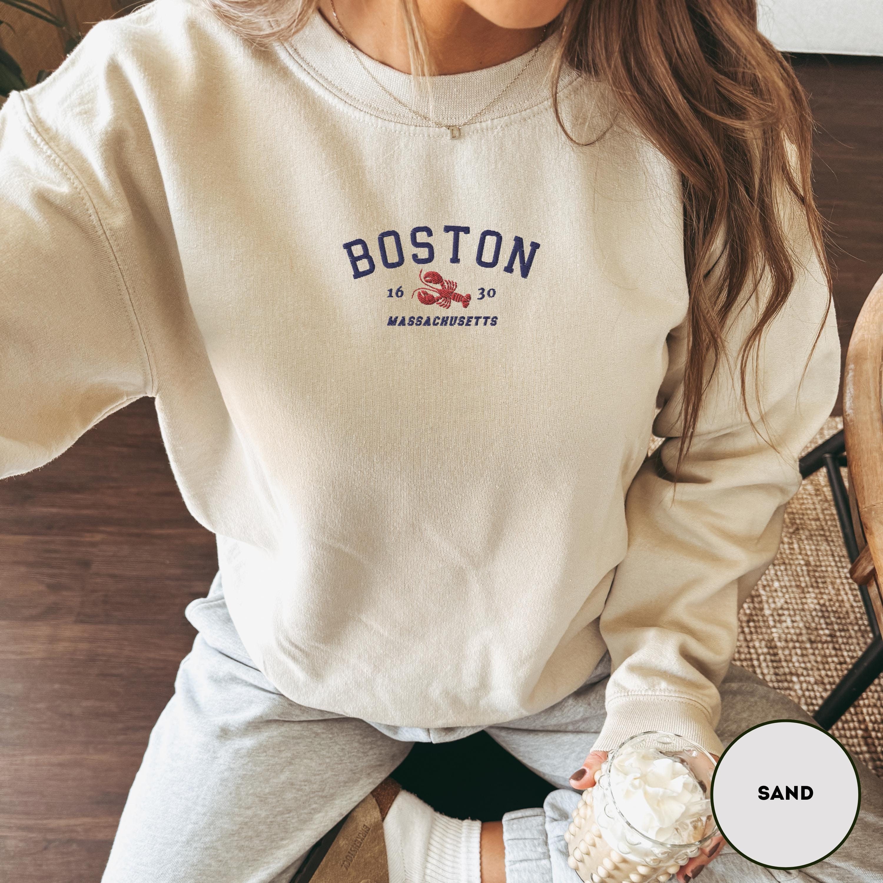 Boston Embroidered Sweatshirt Boston Crewneck Massachusetts Embroidery Sweater Boston Souvenir Vintage Boston Sweatshirt