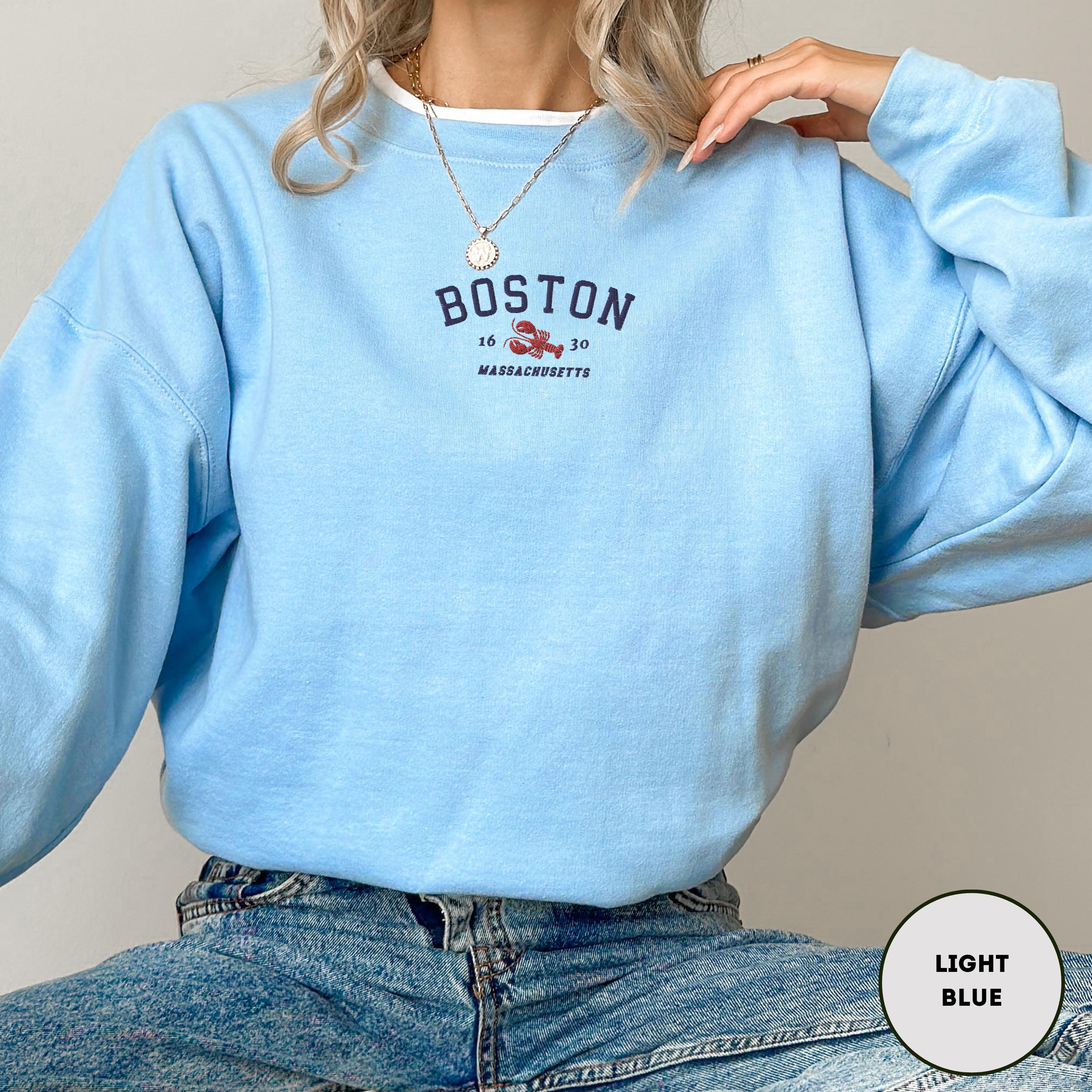 Boston Embroidered Sweatshirt Boston Crewneck Massachusetts Embroidery ...