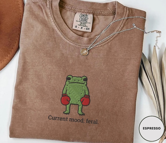 Embroidered Frog Shirt Funny Whimsical Frog Shirt Frog Meme Shirt Cottagecore Shirt Embroidered Toad Shirt