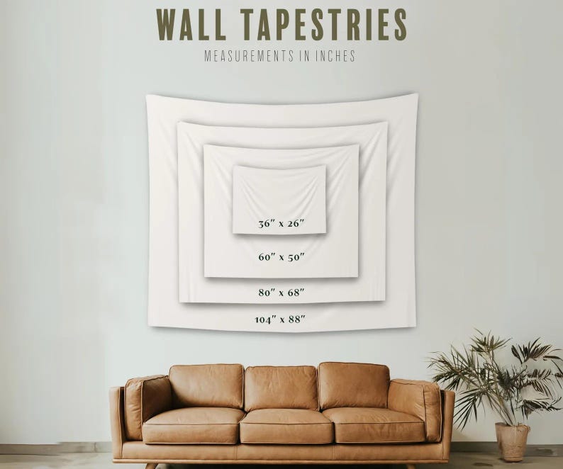 Peut inclure: Quatre tapisseries murales blanches de diff&eacute;rentes tailles avec des mesures en pouces&nbsp;: 36&nbsp;x&nbsp;26&nbsp;pouces, 60&nbsp;x&nbsp;50&nbsp;pouces, 80&nbsp;x&nbsp;68&nbsp;pouces et 104&nbsp;x&nbsp;88&nbsp;pouces.
