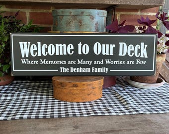 Welcome to our Deck Sign Personalized - Patio - Porch - Custom Wood Sign - Housewarming
