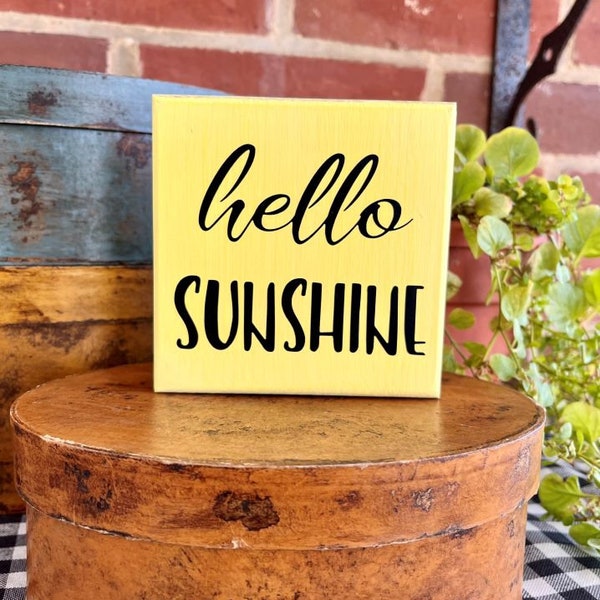 Hello Sunshine Mini Sign Spring and Summer Decor Tiered Tray Decor Shelf Sitter