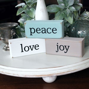 Peace Love Joy Stacking Blocks, Mini Shelf Sitter Blocks, Family Blocks, Wood Sign, Inspiration, Tiered Shelf Decor