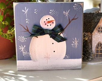 Snowmen Mini Sign Winter Tiered Tray Decor Hand Painted Snow People