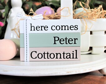 Here Comes Peter Cottontail / Faux Book / Stacking Blocks / Easter Decor / Tiered Tray Decor / Spring Decor