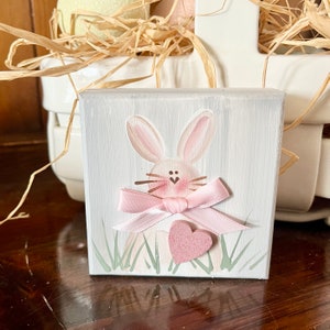 Bunny Mini Sign / Spring Decor / Tiered Tray Decor / Hand Painted / Easter Bunny /Bunny with Heart image 2