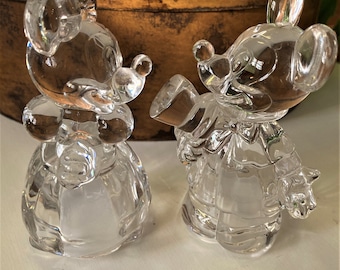 Vintage Lenox Lead Crystal Salt and Pepper Shaker Set Mickey and Minnie No Box Made in Germany