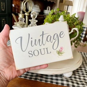 Vintage Soul Mini Sign / Hand Painted / Self Standing Block / Tiered Tray Decor / Vintage Vibes / Vintage Love image 3
