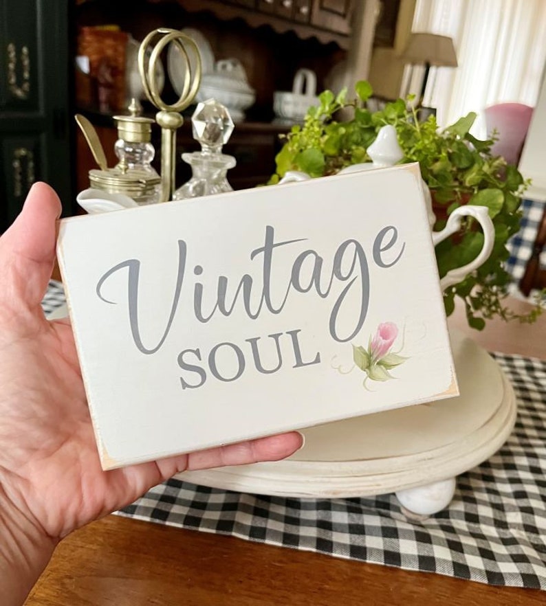 Vintage Soul Mini Sign / Hand Painted / Self Standing Block / Tiered Tray Decor / Vintage Vibes / Vintage Love image 3