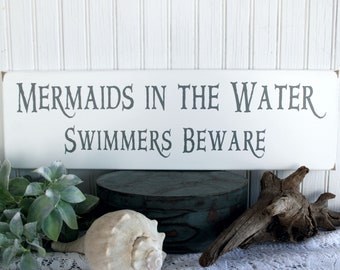 Mermaid Sign / Mermaids in the Water / Beach House / Mermaid Decor / Wood Sign / Coastal Decor / Lake House /Pool House / Magic