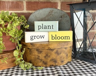 Plant Grow Bloom Mini Shelf Sitter Blocks - Garden Stacking Blocks - Tiered Tray Decor - Gardener Gift