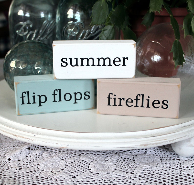 Summer Flip Flops Fireflies Mini Shelf Sitter Blocks Summer Sign Stacking Blocks Tiered Tray Display Tiered Tray Decor image 2