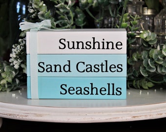 Sunshine Sand Castles Seashells / Faux Book / Stacking Blocks / Beach House Decor / Tiered Tray Decor / Summer