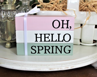 Oh Hello Spring / Faux Book Stack / Stacking Blocks / Spring Pastels / Tiered Tray Decor / Spring Decor