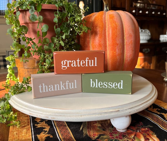 Grateful Thankful Blessed Stacking Blocks Thanksgiving Sign Fall Decor Mini Shelf Sitter Blocks Tiered Tray Decor Autumn Decor