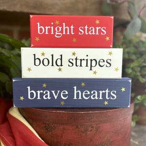 Patriotic Wood Sign Blocks, Happy 4th of July, Stacking Blocks, Shelf Sitter, Americana, Handcrafted Patriotic Decor