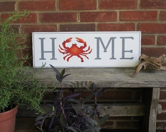 Home Crab Wood Sign By the Bay Handcrafted Rustic Beach House Beach Cottage Decor Chesapeake Bay, Maryland, Virginia, Old Bay