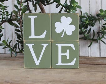 Shamrock LOVE Shelf Sitter Blocks Sign Irish St. Patrick's Day Decor Stacking Blocks Irish Luck