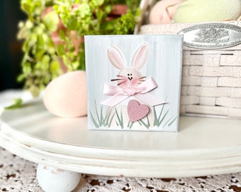 Bunny Mini Sign / Spring Decor / Tiered Tray Decor / Hand Painted / Easter Bunny /Bunny with Heart