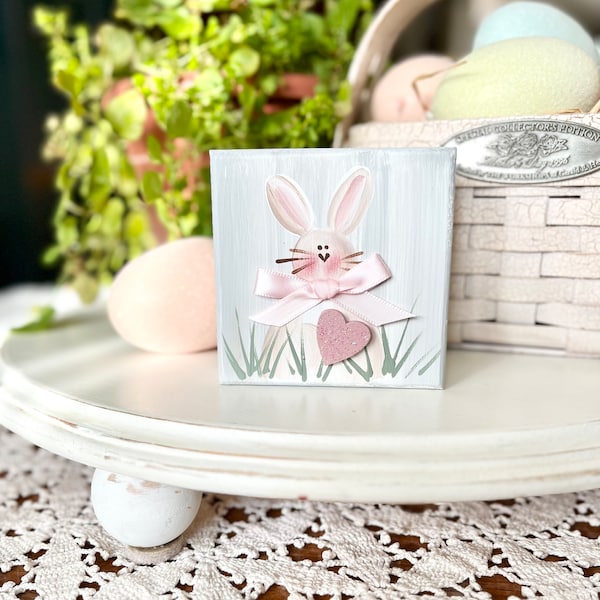 Bunny Mini Sign / Spring Decor / Tiered Tray Decor / Hand Painted / Easter Bunny /Bunny with Heart