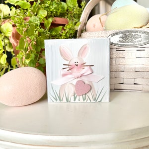 Bunny Mini Sign / Spring Decor / Tiered Tray Decor / Hand Painted / Easter Bunny /Bunny with Heart image 7