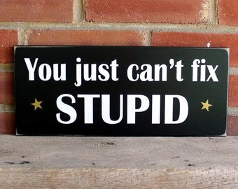 You Just Can't Fix Stupid Wood Sign Wall Decor, Funny Saying Signs with Sayings Stupid Sign Advice Sign