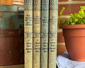 Nancy Drew Books Lot of 4 by Carolyn Keene Hardcover, Old Clock, Hidden Staircase, Bungalow Mystery, Lilac Inn