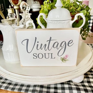 Vintage Soul Mini Sign / Hand Painted / Self Standing Block / Tiered Tray Decor / Vintage Vibes / Vintage Love image 2