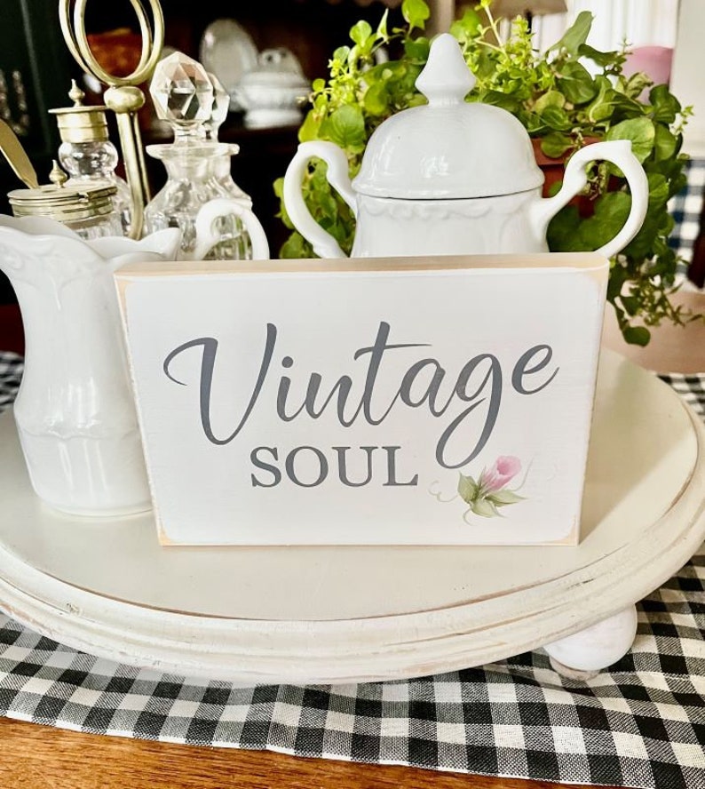 Vintage Soul Mini Sign / Hand Painted / Self Standing Block / Tiered Tray Decor / Vintage Vibes / Vintage Love image 2