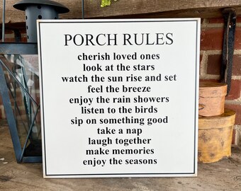 Porch Rules Wood Sign Welcome to the Summer Porch Housewarming Gift Wall Art Worn Finish Porch Decor Outdoor Living