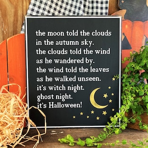 Vintage Halloween Look Wood Sign, It&#39;s Halloween, The Moon, Witch, Ghost, Halloween Decor