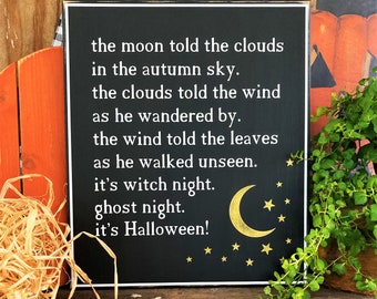 Vintage Halloween Look Wood Sign, It's Halloween, The Moon, Witch, Ghost, Halloween Decor