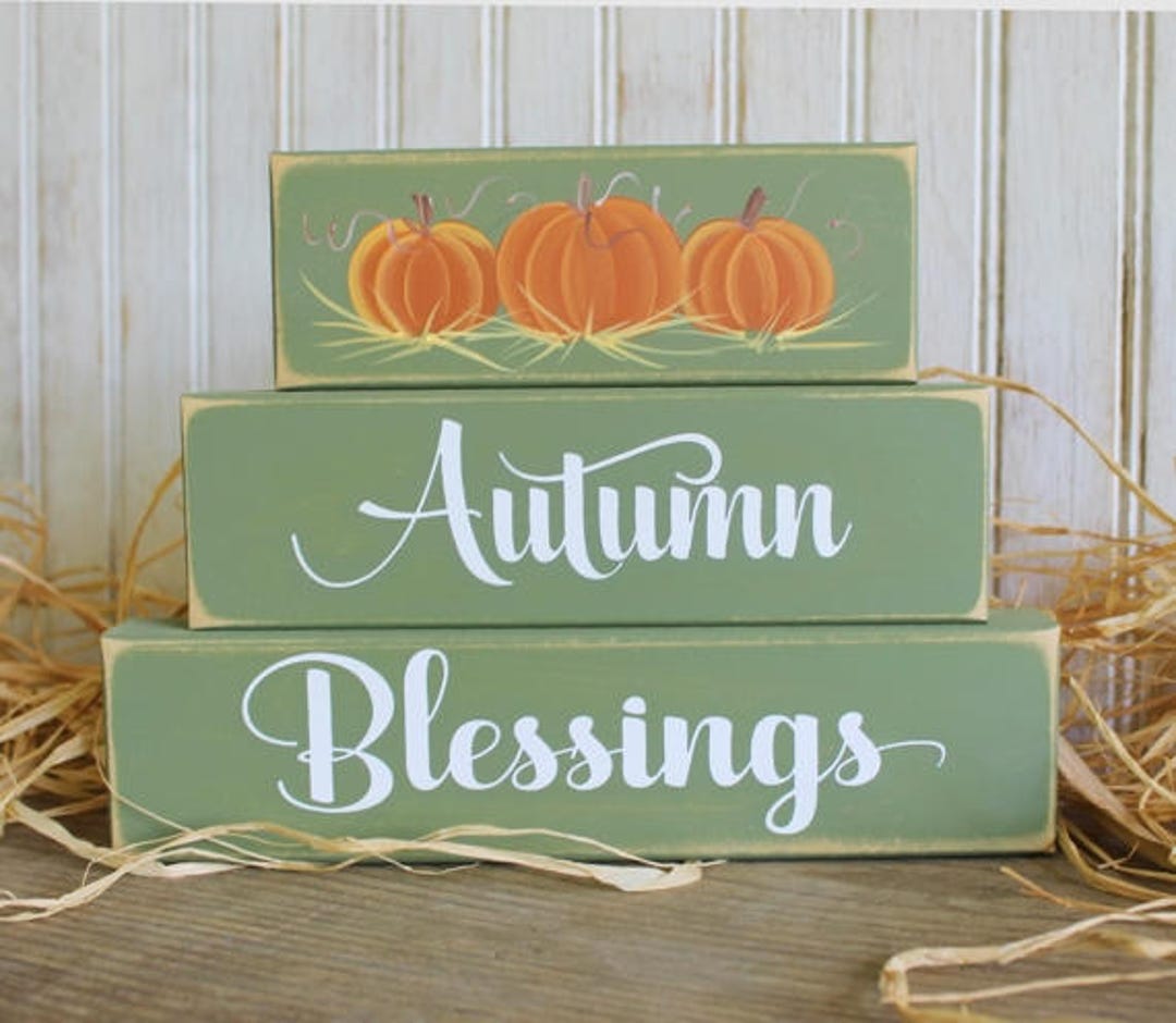 Autumn Blessings Sign Shelf Sitter Blocks Thanksgiving Sign, Stacking ...