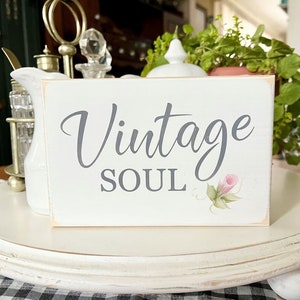 Vintage Soul Mini Sign / Hand Painted / Self Standing Block / Tiered Tray Decor / Vintage Vibes / Vintage Love image 1