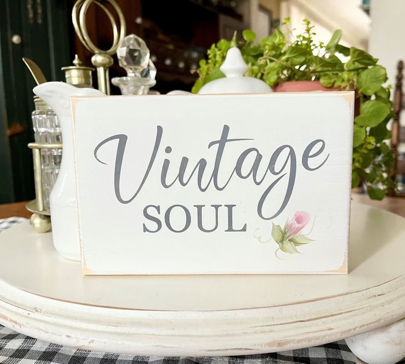 Vintage Soul Mini Sign / Hand Painted / Self Standing Block / Tiered Tray Decor / Vintage Vibes / Vintage Love image 1