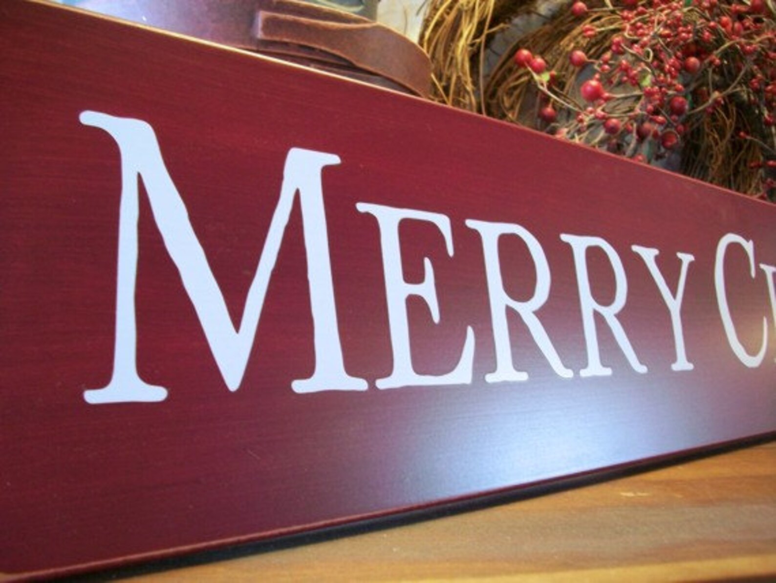 Merry Christmas Sign Large Burgundy Wood Wall Decor Holiday - Etsy