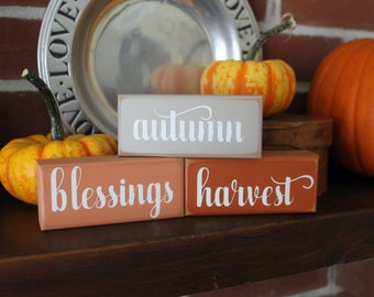 Autumn Blessings Harvest Stacking Blocks Thanksgiving Sign Fall Decor Mini Shelf Sitter Blocks Family Sign Autumn Decor