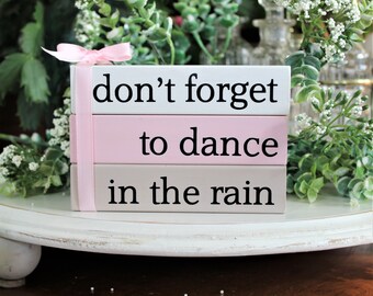 Don't Forget to Dance in the Rain Faux Book Stacking Blocks Tiered Tray Decor Inspirational