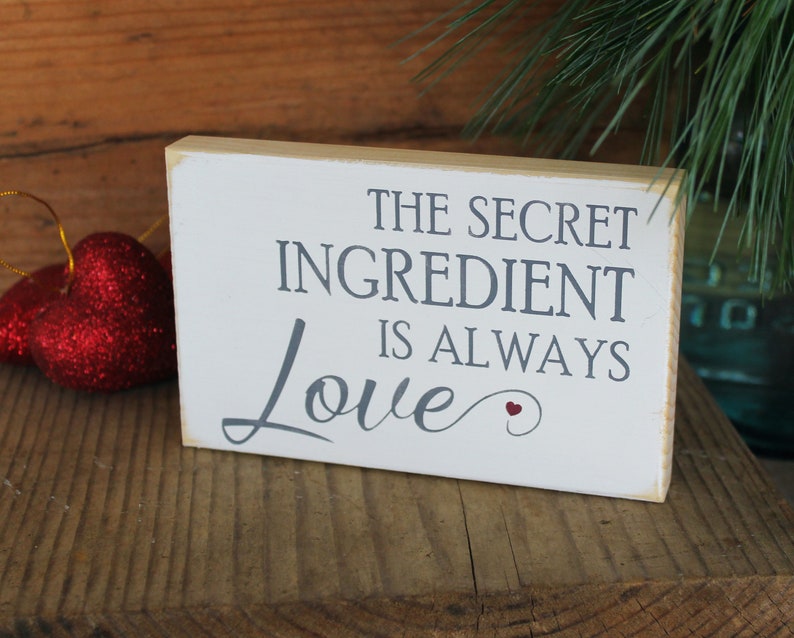 The Secret Ingredient is Always Love Sign Hand Painted Self Standing Block Mini Sign Tiered Tray Decor Wood Sign Wedding Decor image 2
