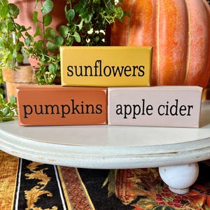 Sunflowers Pumpkins Apple Cider Stacking Blocks Autumn Mini Blocks  Fall Decor Mini Shelf Sitter Blocks Tiered Tray Decor Autumn Decor