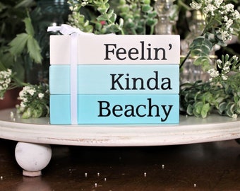 Feeling Kinda Beachy Faux Book Stacking Blocks Beach House Decor Tiered Tray Decor Summer