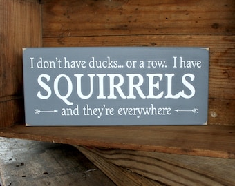 I don't have Ducks or a row I have Squirrels and they're everywhere, Funny Sign, Handcrafted, Office Sign