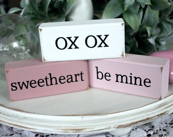 Valentine's Day Mini Shelf Sitter Blocks - OX Sweetheart Be Mine - Stacking Blocks - Love - Tiered Tray Display - Valentine's Day Decor