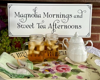 Magnolia Mornings Sign Southern Living Southern Kitchen, Wall Art, Home Decor, Sweet Tea Afternoons, In the South Cottage Decor Wood Sign