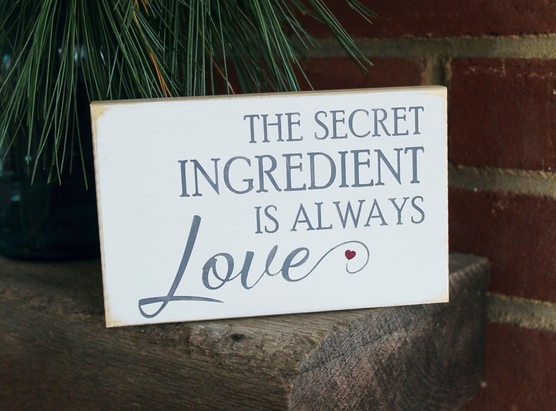 The Secret Ingredient is Always Love Sign Hand Painted Self Standing Block Mini Sign Tiered Tray Decor Wood Sign Wedding Decor image 3