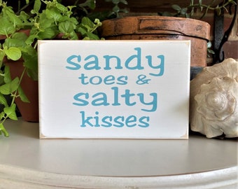 Sandy Toes Salty Kisses, Wood Sign, Mini Sign, Tiered Tray Decor, Beach House Decor